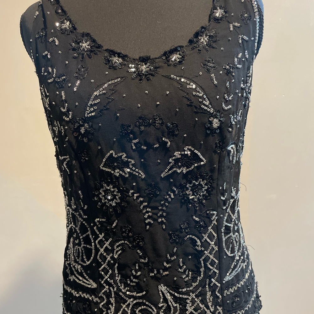 Embellished Black Beaded Tank Top